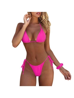 Women Sexy Brazilian 2 Piece Spaghetti Strap Top Thong Bikini Set with matching scrunchie