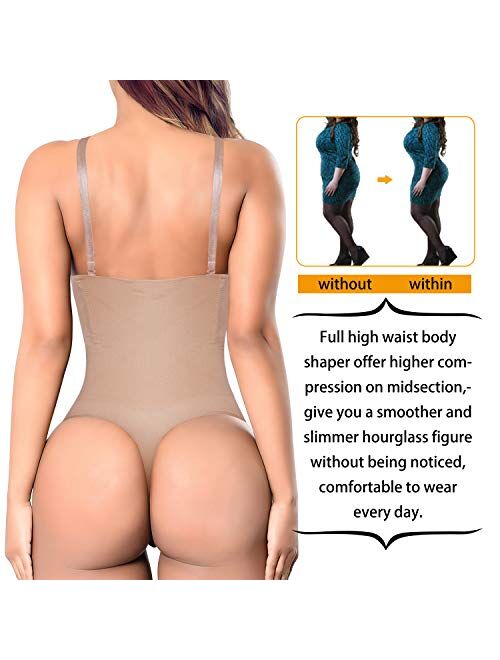 Nebility Women Waist Trainer Shapewear Thong Bodysuit Seamless Tummy Control Panty Faja Open Bust Body Shaper
