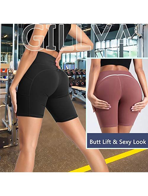 GILLYA Yoga Shorts for Women High Waist Biker Shorts Tummy Control Compression Running Shorts Booty Leggings Butt Lift