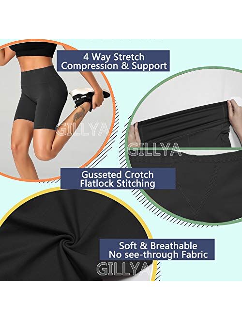 GILLYA Yoga Shorts for Women High Waist Biker Shorts Tummy Control Compression Running Shorts Booty Leggings Butt Lift