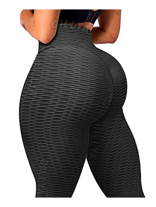 GILLYA Booty Yoga Pants Women High Waisted Ruched Butt Lift Textured Scrunch Leggings Booty Tights