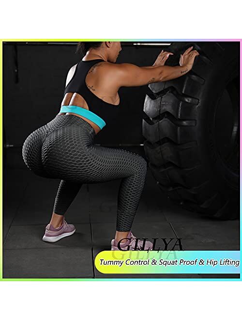 GILLYA Booty Yoga Pants Women High Waisted Ruched Butt Lift Textured Scrunch Leggings Booty Tights