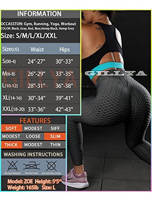 GILLYA Booty Yoga Pants Women High Waisted Ruched Butt Lift Textured Scrunch Leggings Booty Tights