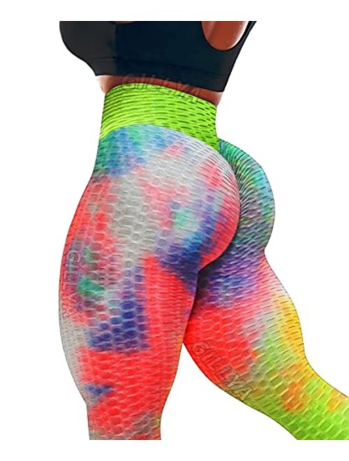 GILLYA Booty Yoga Pants Women High Waisted Ruched Butt Lift Textured Scrunch Leggings Booty Tights