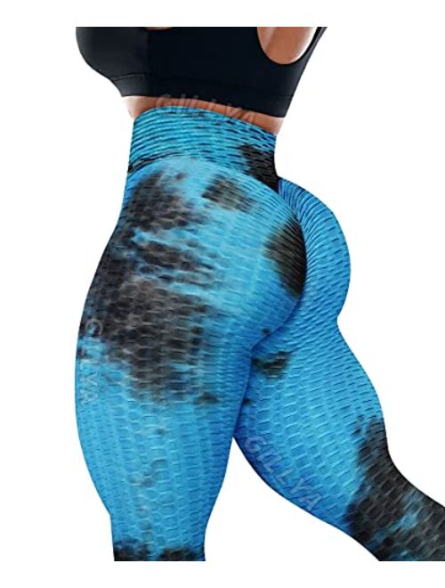 GILLYA Booty Yoga Pants Women High Waisted Ruched Butt Lift Textured Scrunch Leggings Booty Tights