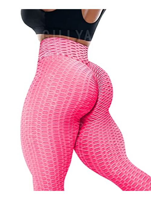 GILLYA Booty Yoga Pants Women High Waisted Ruched Butt Lift Textured Scrunch Leggings Booty Tights