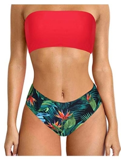 Bandeau Bikini Set Marble Printed High Cut Strapless Swimsuits for Women