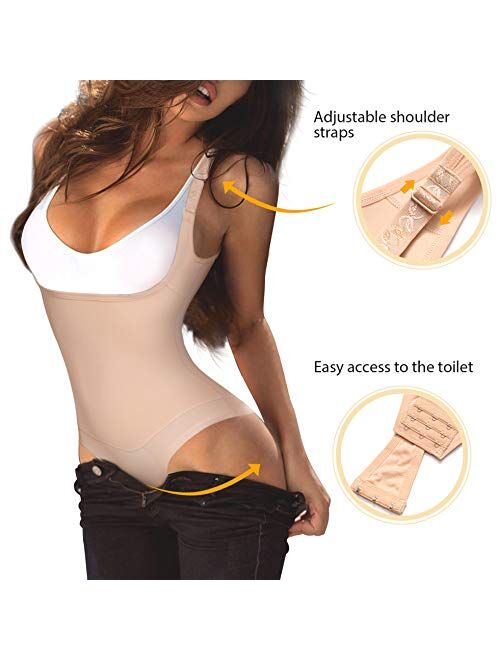 Eleady Womens Full Body Shaper Waist Trainer Underbust Corset Cincher Open Bust Shapewear Tummy Control Bodysuit