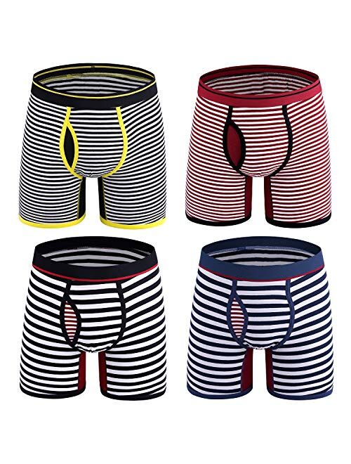 Arjen Kroos Men's Stripe Boxer Briefs Regular Leg Cotton Underwear with Functional Fly