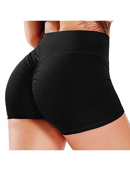 FITTOO Women's High Waisted Workout Scrunch Bottom Shorts Pants Ruched Yoga Shorts Butt Lift Trousers