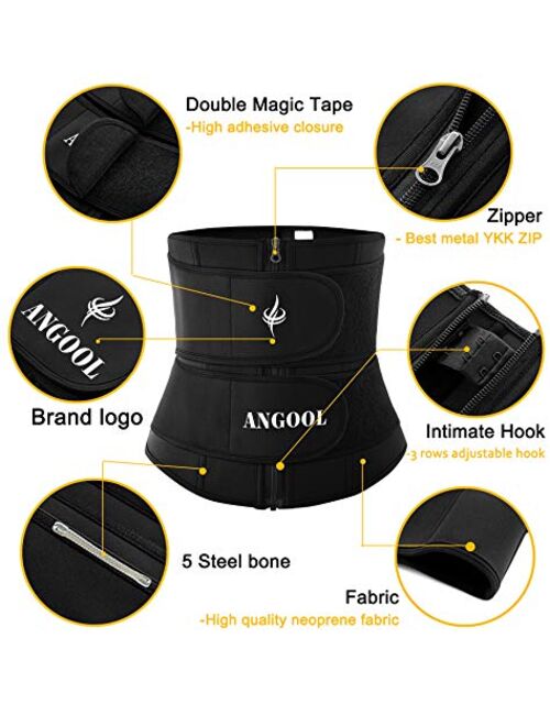 ANGOOL Neopren Waist Trainer for Women,Workout Plus Size Trimmer Belt Sauna Sweat Corset Cincher with Zipper