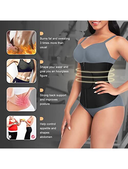 FeelinGirl Waist Trainer for Women Plus Size 7 Steel Bones Neoprene Sauna Workout Girdle Zipper Waist Cincher Trimmer Belt