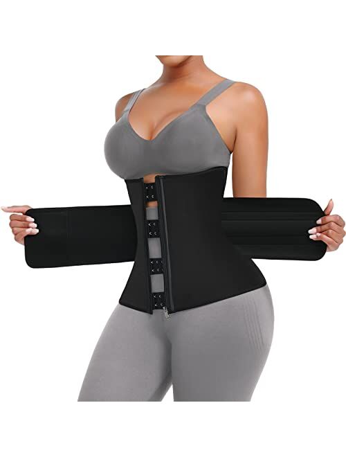 FeelinGirl Waist Trainer for Women Plus Size 7 Steel Bones Neoprene Sauna Workout Girdle Zipper Waist Cincher Trimmer Belt