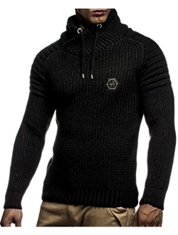 Mens Knitted Pullover | Long-sleeved slim fit Knitwear | Biker-Style sweatshirt with shawl collar for Men