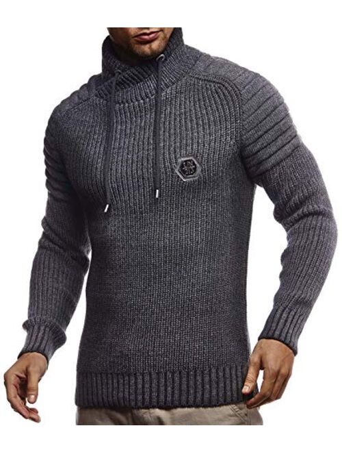 Leif Nelson Men’s Knitted Pullover | Long-sleeved slim fit Knitwear | Biker-Style sweatshirt with shawl collar for Men