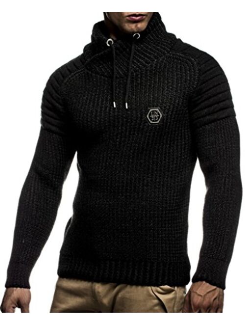 Leif Nelson Men’s Knitted Pullover | Long-sleeved slim fit Knitwear | Biker-Style sweatshirt with shawl collar for Men