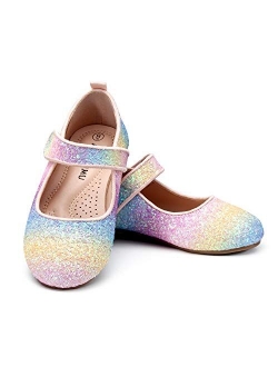 ADAMUMU Flower Girls Dress Shoes Toddler Ballerina Flats Mary Jane Slip on Shoes in Wedding Party Holiday Wearing