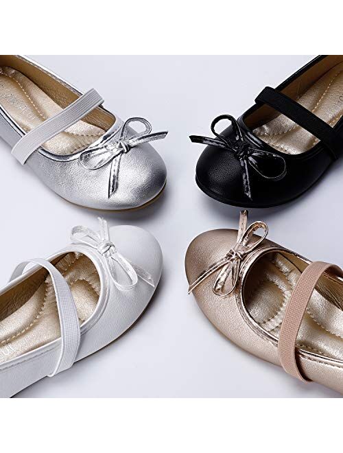 SANDALUP Girls Flats Slip-on Ballet Flats with Elastic Strap and Bow Knot