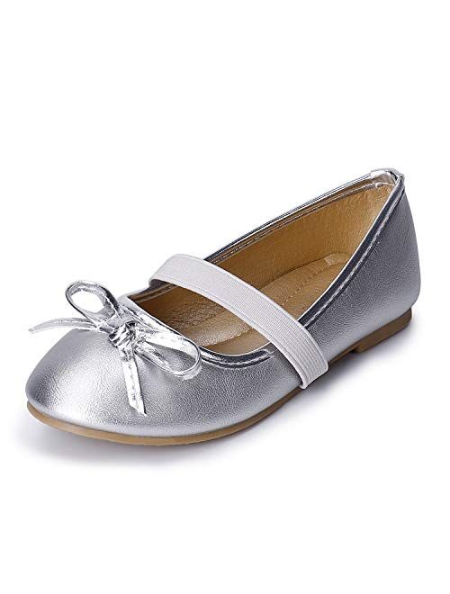 SANDALUP Girls Flats Slip-on Ballet Flats with Elastic Strap and Bow Knot