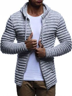 LN20724 Men's Knit Jacket with Hood Knitt Zip Up Cardigan Hoodie