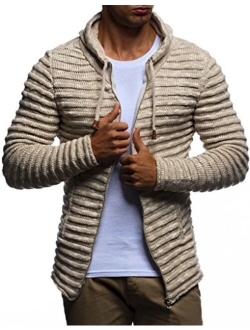 LN20724 Men's Knit Jacket with Hood Knitt Zip Up Cardigan Hoodie