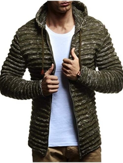 LN20724 Men's Knit Jacket with Hood Knitt Zip Up Cardigan Hoodie