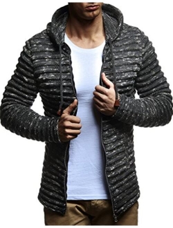 LN20724 Men's Knit Jacket with Hood Knitt Zip Up Cardigan Hoodie