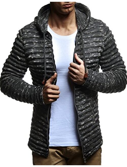 Leif Nelson LN20724 Men's Knit Jacket with Hood Knitt Zip Up Cardigan Hoodie