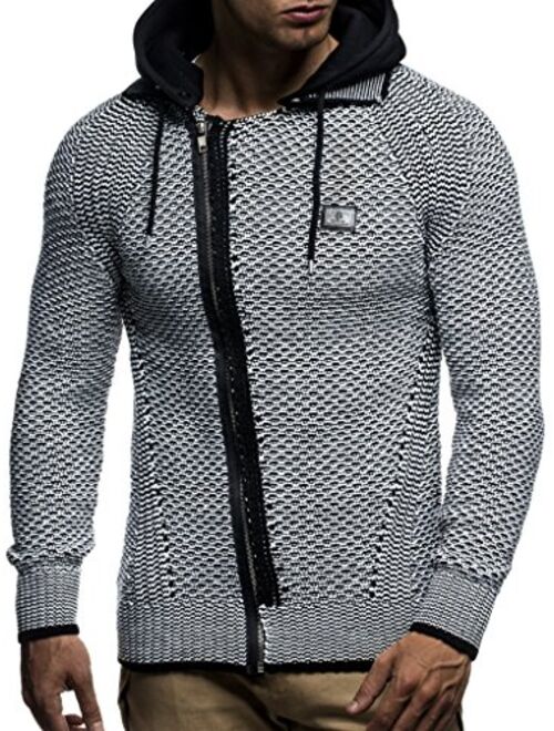 Leif Nelson LN20724 Men's Knit Jacket with Hood Knitt Zip Up Cardigan Hoodie