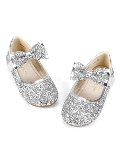 HEHAINOM Toddler/Little Girls Alisa Mary Jane Dress Shoes Flower Girl Ballet Flats with Bow for Party School