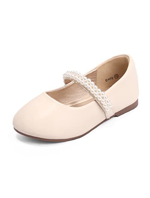 HEHAINOM Toddler/Little Girls Alisa Mary Jane Dress Shoes Flower Girl Ballet Flats with Bow for Party School