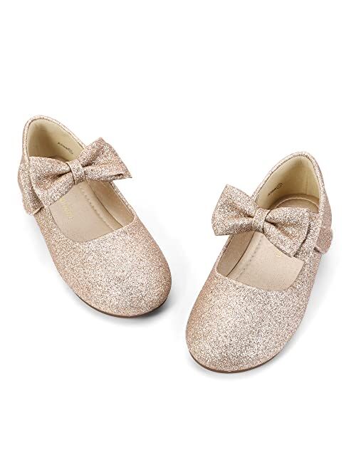 HEHAINOM Toddler/Little Girls Alisa Mary Jane Dress Shoes Flower Girl Ballet Flats with Bow for Party School