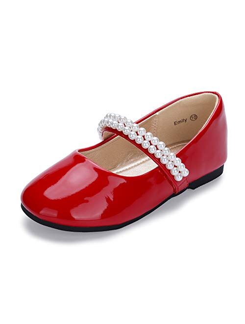 HEHAINOM Toddler/Little Girls Alisa Mary Jane Dress Shoes Flower Girl Ballet Flats with Bow for Party School