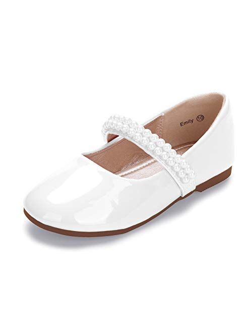 HEHAINOM Toddler/Little Girls Alisa Mary Jane Dress Shoes Flower Girl Ballet Flats with Bow for Party School