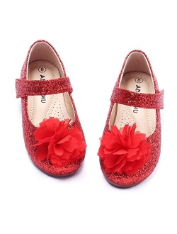 ADAMUMU Grils Dress Shoes Flower Girl Shoes for Weeding Cute Toddler Mary Jane Shoes Casual Lace Flore Ballet Flat, and 12 Sizes