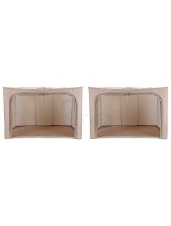 Collapsible Clothes & Bedding Storage Boxes - Under-Bed or in Closet - Pack of 2 Large Organizers (77L) (Camel)