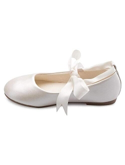 Olivia K Girls Adorable Ballerina Mary Jane Flats Ribbon Tie Shoes