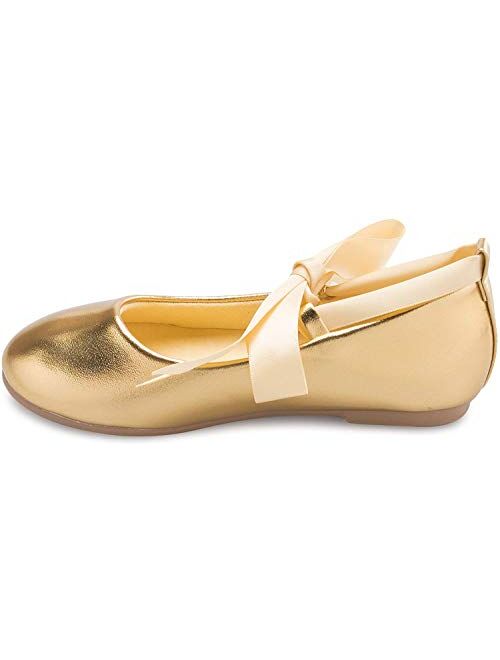 Olivia K Girls Adorable Ballerina Mary Jane Flats Ribbon Tie Shoes