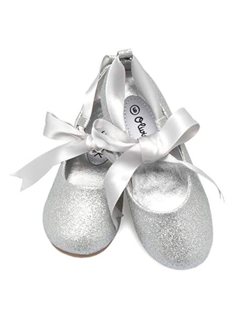 Olivia K Girls Adorable Ballerina Mary Jane Flats Ribbon Tie Shoes