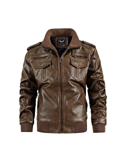 JYG Men's Vintage Stand Collar Faux Leather Jacket