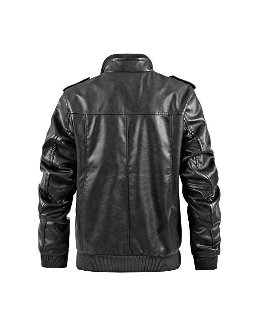 JYG Men's Vintage Stand Collar Faux Leather Jacket