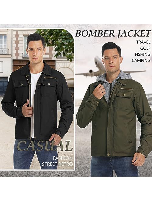 JYG Men's Cotton Stand Collar Military Jacket