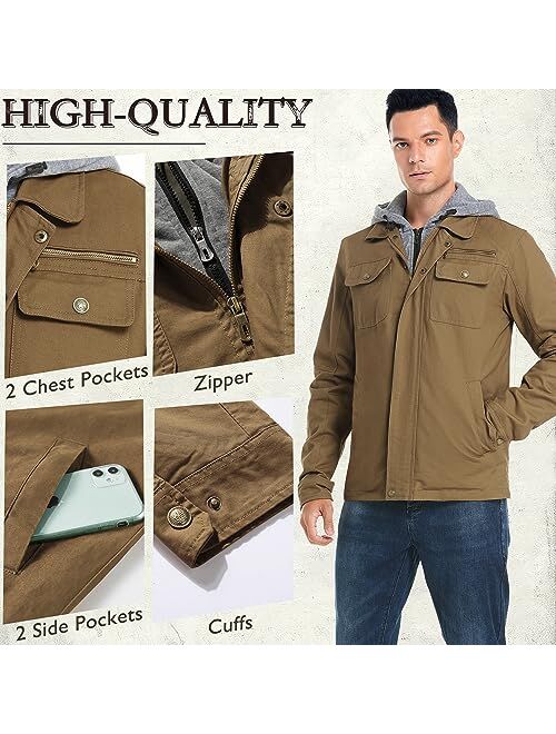 JYG Men's Cotton Stand Collar Military Jacket