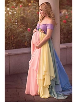 Formaldresses Rainbow Maternity Evening Dress High Waist for Pregnant Women Plus Size Lace up Back