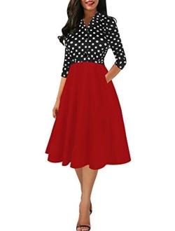 oxiuly Women's Vintage V-Neck Sleveless Pockets Party Cocktail Button A-Line Work Casual Midi Dress OX302