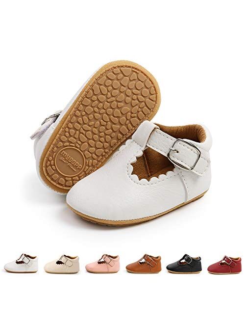 BEBARFER Infant Baby Girls Shoes Mary Jane Flats Anti-Slip Sole Toddler White Dress Shoes