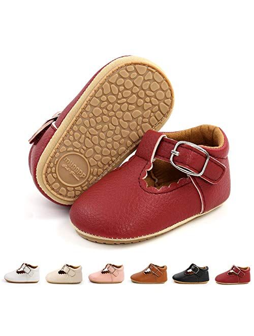 BEBARFER Infant Baby Girls Shoes Mary Jane Flats Anti-Slip Sole Toddler White Dress Shoes