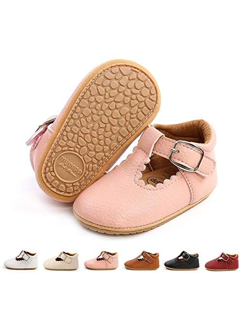 BEBARFER Infant Baby Girls Shoes Mary Jane Flats Anti-Slip Sole Toddler White Dress Shoes