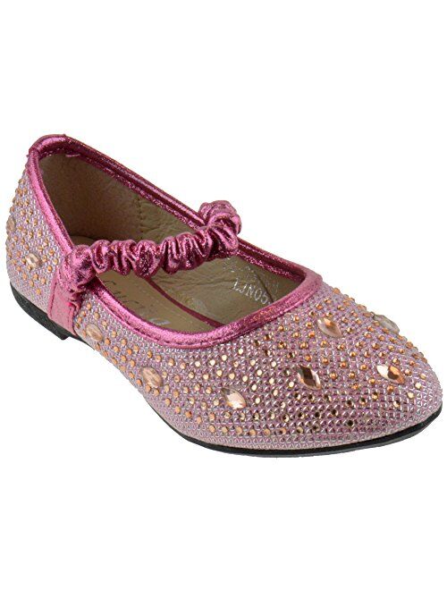 SHOEDEZIGNS FU 037 KM Little Girls Rhinestone Ballet Ballerina Flats Silver Glitter