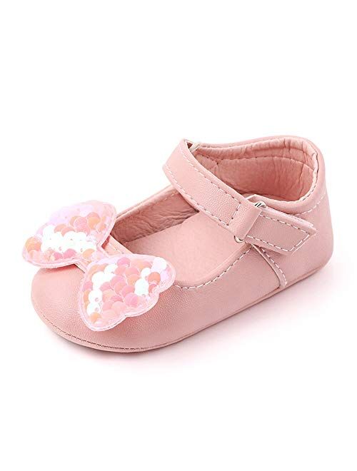 OAISNIT Baby Girl Shoes Mary Jane Flats Anti-Slip Princess Wedding Dress Infant Girl Soft Lightweight Crib Shoes